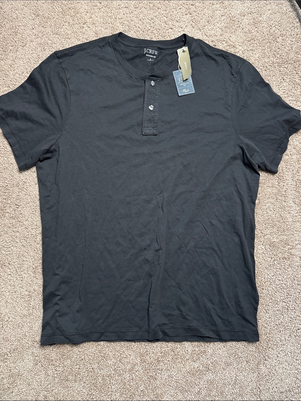 J. Crew Black Short-Sleeve Henley Tee